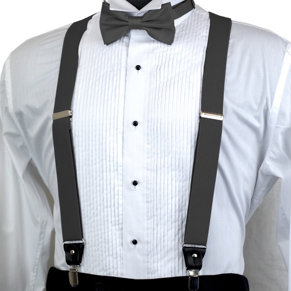 Silk Suspenders with Matching handkerchief and tie in striped pattern. - Picture 2 of 2